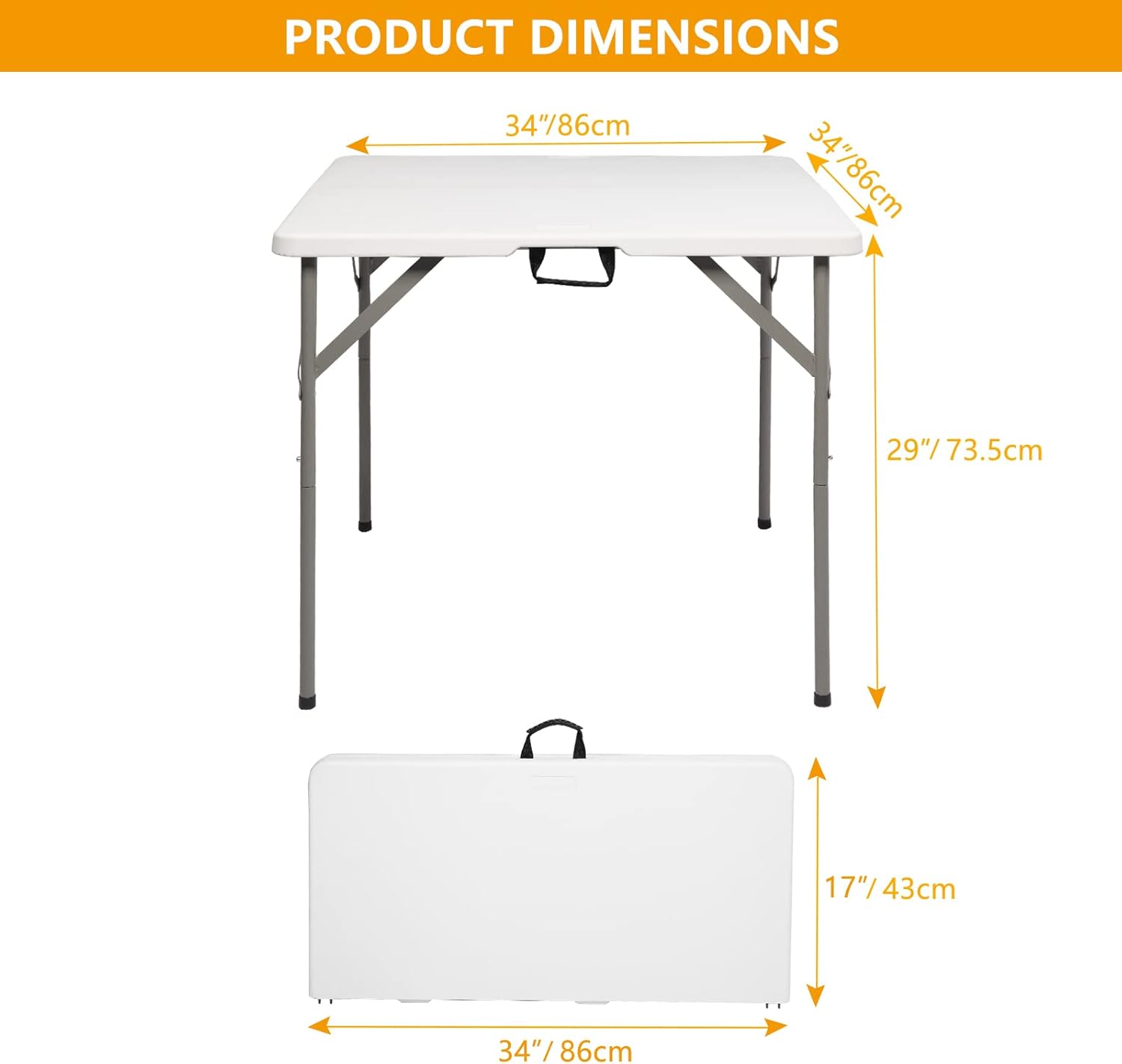Square Folding Table, Double Folding Commercial Table, Portable Plastic Dining Table for Kitchen or Party Outdoor Wedding Events, White Granite