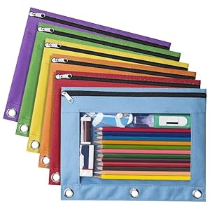 Forvencer 6Pack Pencil Pouches for 3 Ring Binder, Smooth Zipper 3 Ring Binder Pencil Pouch, Multi-Color Pencil Case for Binder, Clear Top Binder Pencil Pouch, Pencil Bag with 3 Re-enforced Grommets