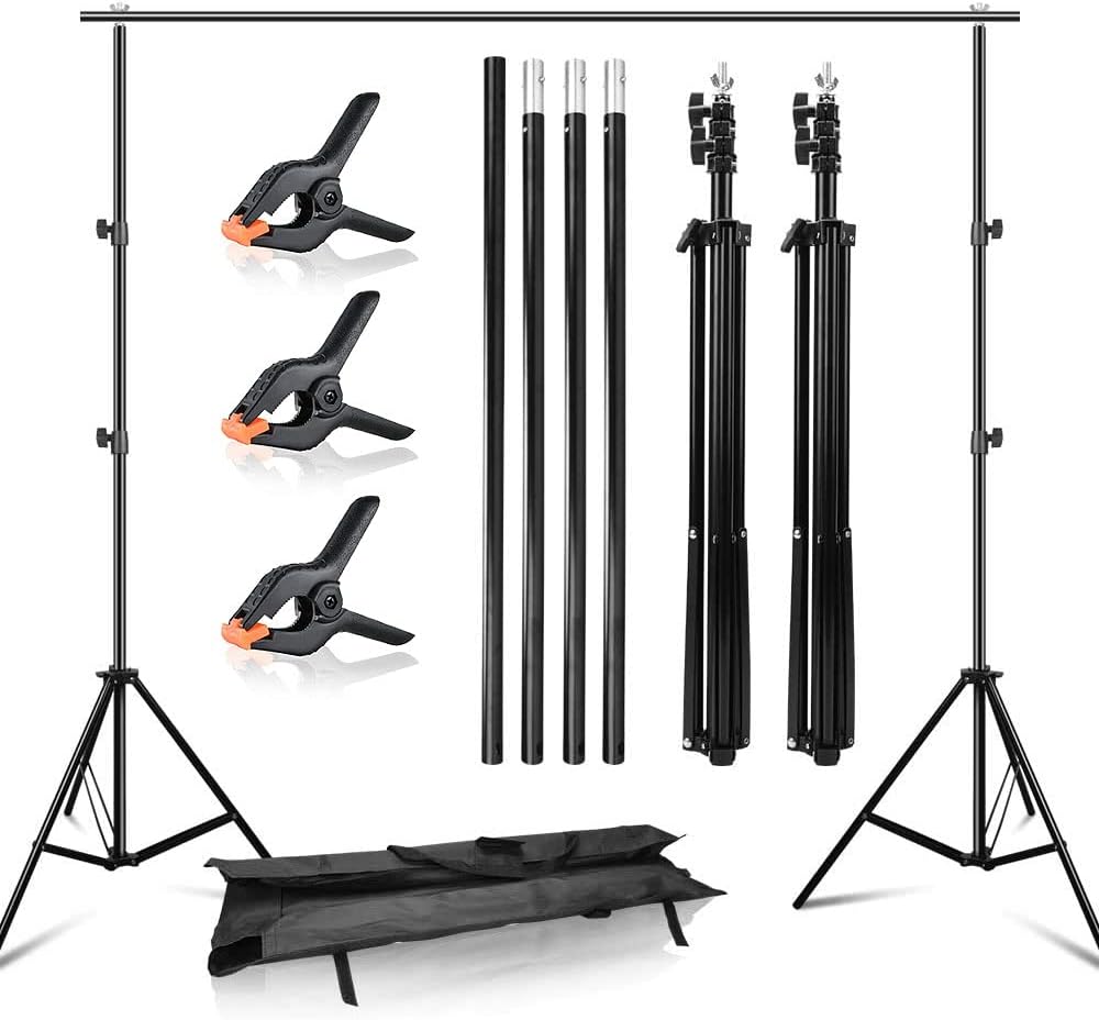 Pro Portable Heavy-Duty Backdrop Support System Kit 2m * 3m(6.6ft * 9.8ft) Backdrop Stand Tripod is Adjustable for Wedding Parties Decorations Portrait Photography
