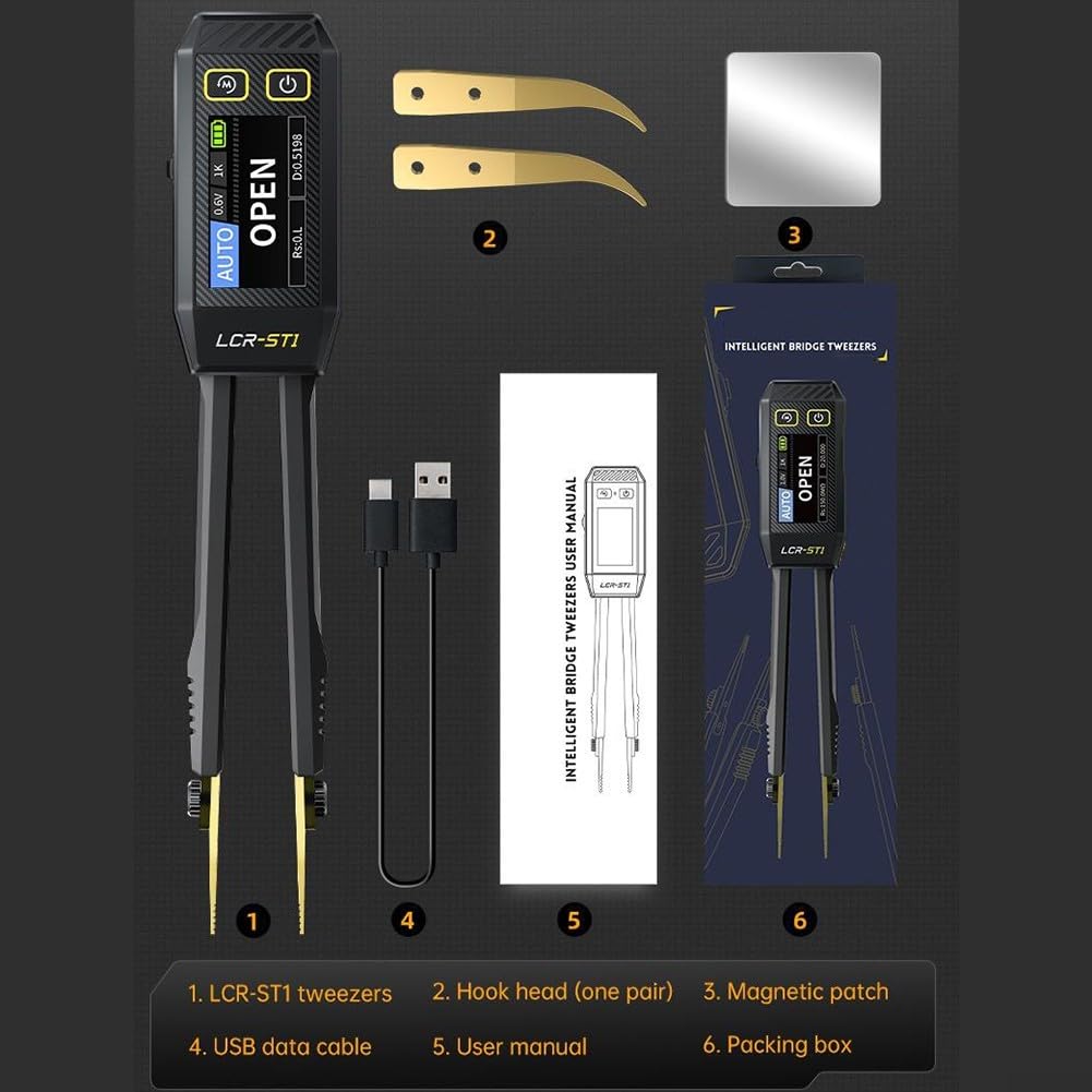 Für FNIRSI LCR-ST1 Digitales Brückenmessgerät, 2,9 cm HD-Farbdisplay, Mini-Pinzette, Tester, Widerstand, Kondensator, Induktor, Durchgangs-Diodentest, Messwerkzeug