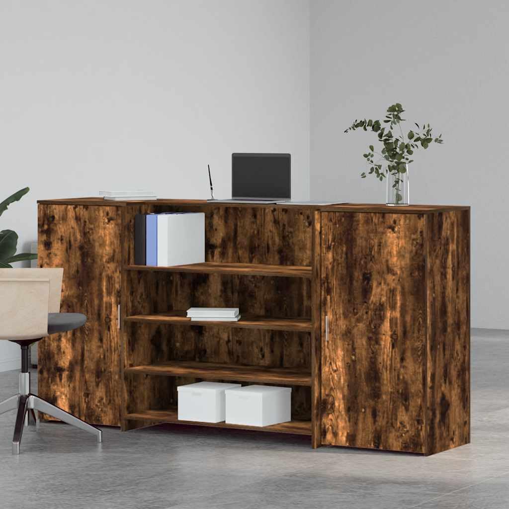 Bancone da ricevimento in rovere affumicato, 200 x 50 x 103,5 cm, bancone per ricevimento in legno con bancone e armadietto, bancone modulare, per ufficio, studio e studio