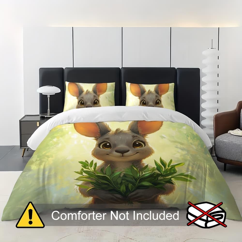 Motivo A Coniglio Infantile Copripiumino 2 Persona con Cerniera 240x220 cm Verde Set Biancheria da Letto in Microfibra, Lavabile in Lavatrice, per Bambini, Adolescenti e Adulti