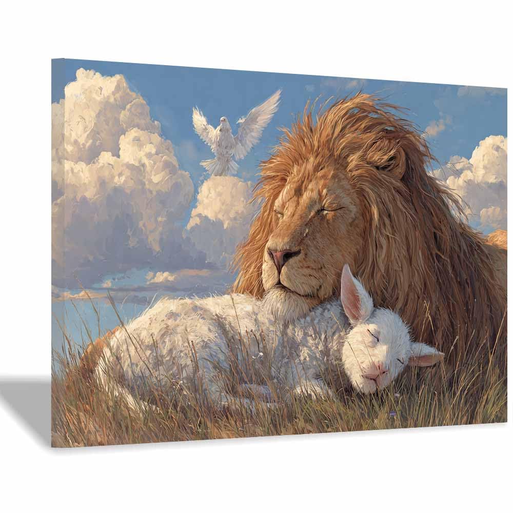 Tableau lion abstrait CUDAOO de haute qualité avec cadre beige - 7