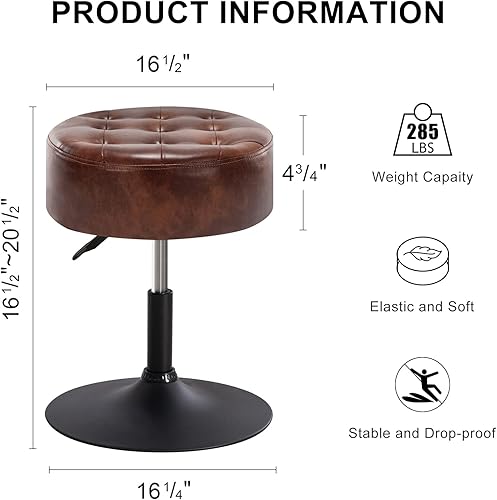 Miniatura 3 de Furnimart Taburete otomano redondo de piel sintética, moderno puf acolchado tapizado, taburete de maquillaje para dormitorio, sala de estar, entrada
