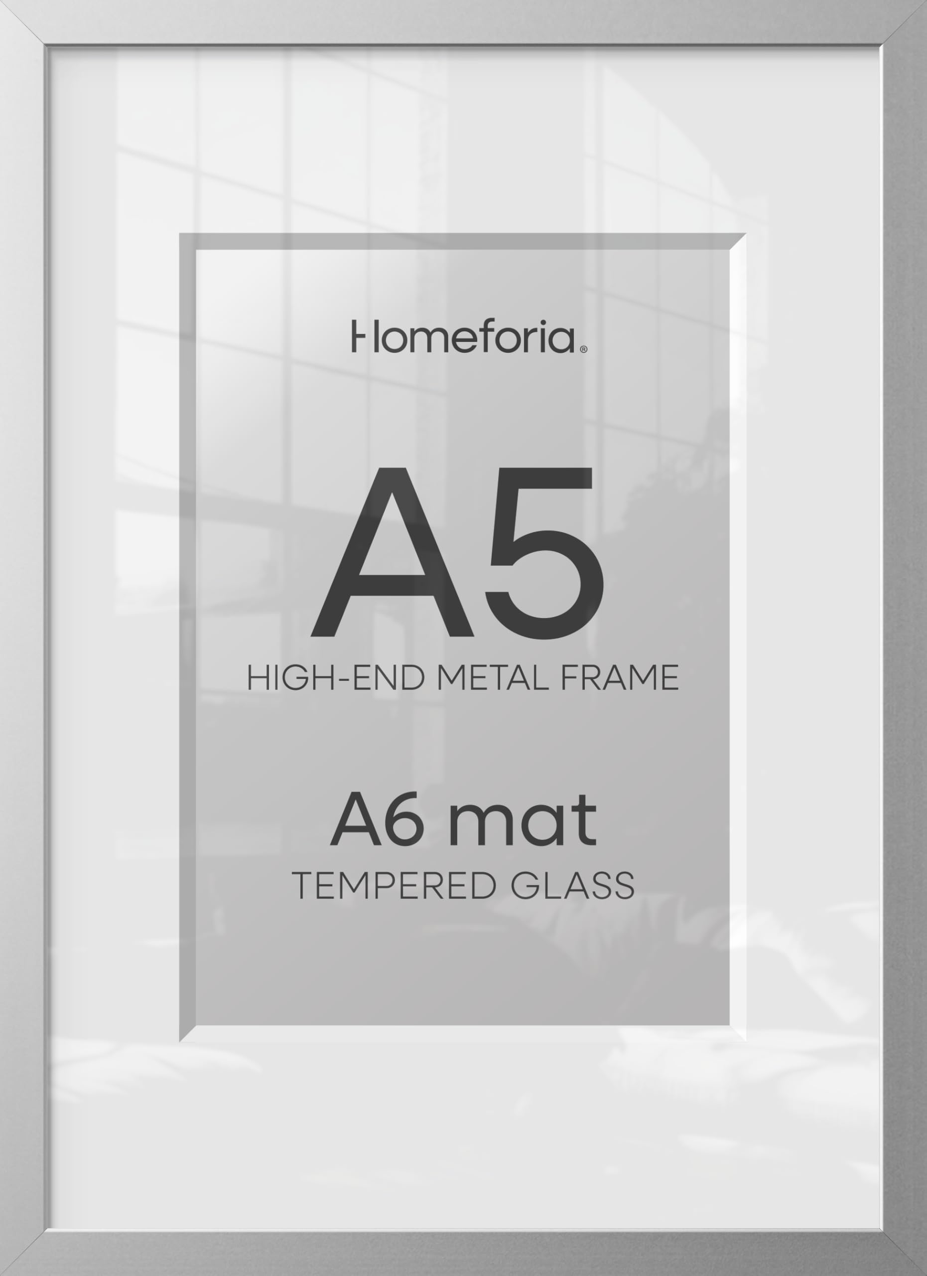 Homeforia A5 Silver Picture Frame, High-End Metal, A6 Mat, Glass | High End Aluminum, Tempered Glass, Acid-Free A6 Removable Mat, A5 Edge-to-Edge Display, Wall Kit, Set Of 2