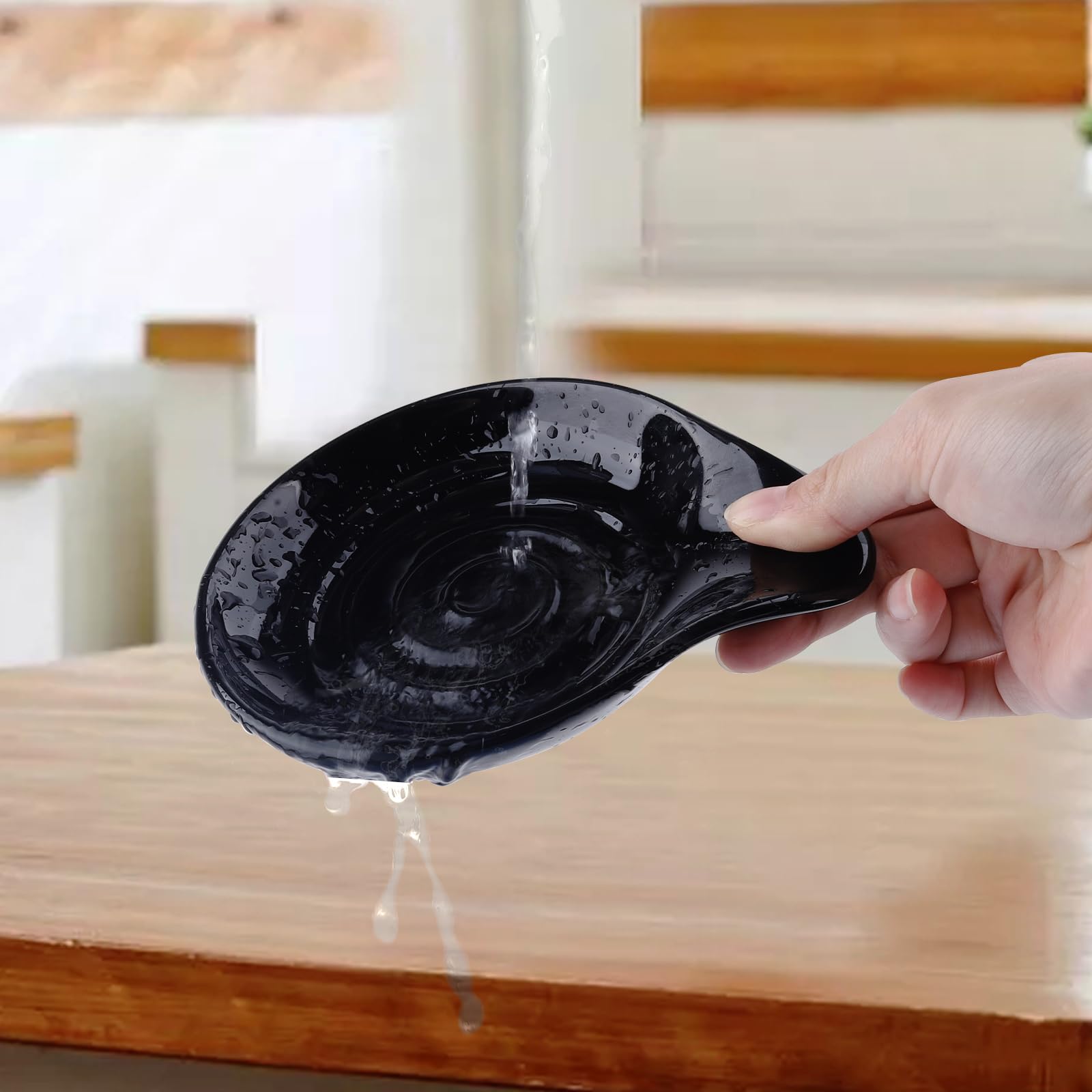 Keramik Löffelablage für Küche, Hitzebeständig Spoon Rest, Chunky Großer Kochlöffelablage für Schöpfkelle, Löffel, Pfannenwender, Spülmaschinenfest (Mattschwarze)