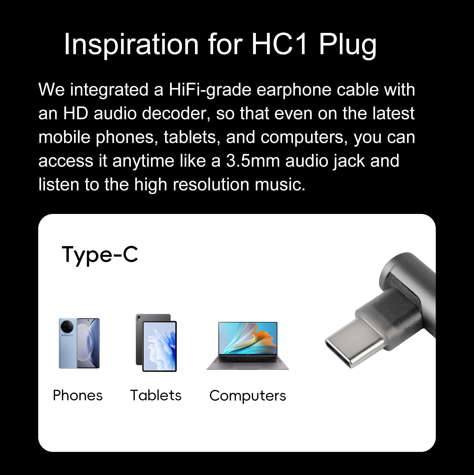 HiBy Wtyczka HC1 do kabla Cu4 adapter cyfrowy HiFi PCM 384 kHz/32 bit 0,0018% niskie zniekształcenia 8-100Ω Dopasowany kabel 4-pinowy