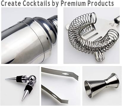 Cocktail Shaker Mixology Bartender Kit, 25oz Stainless Steel Bar Set With Bar Accessories Martini Drink Shaker Muddler Jigger Cocktail Set For Bartender Gifts Home Bars