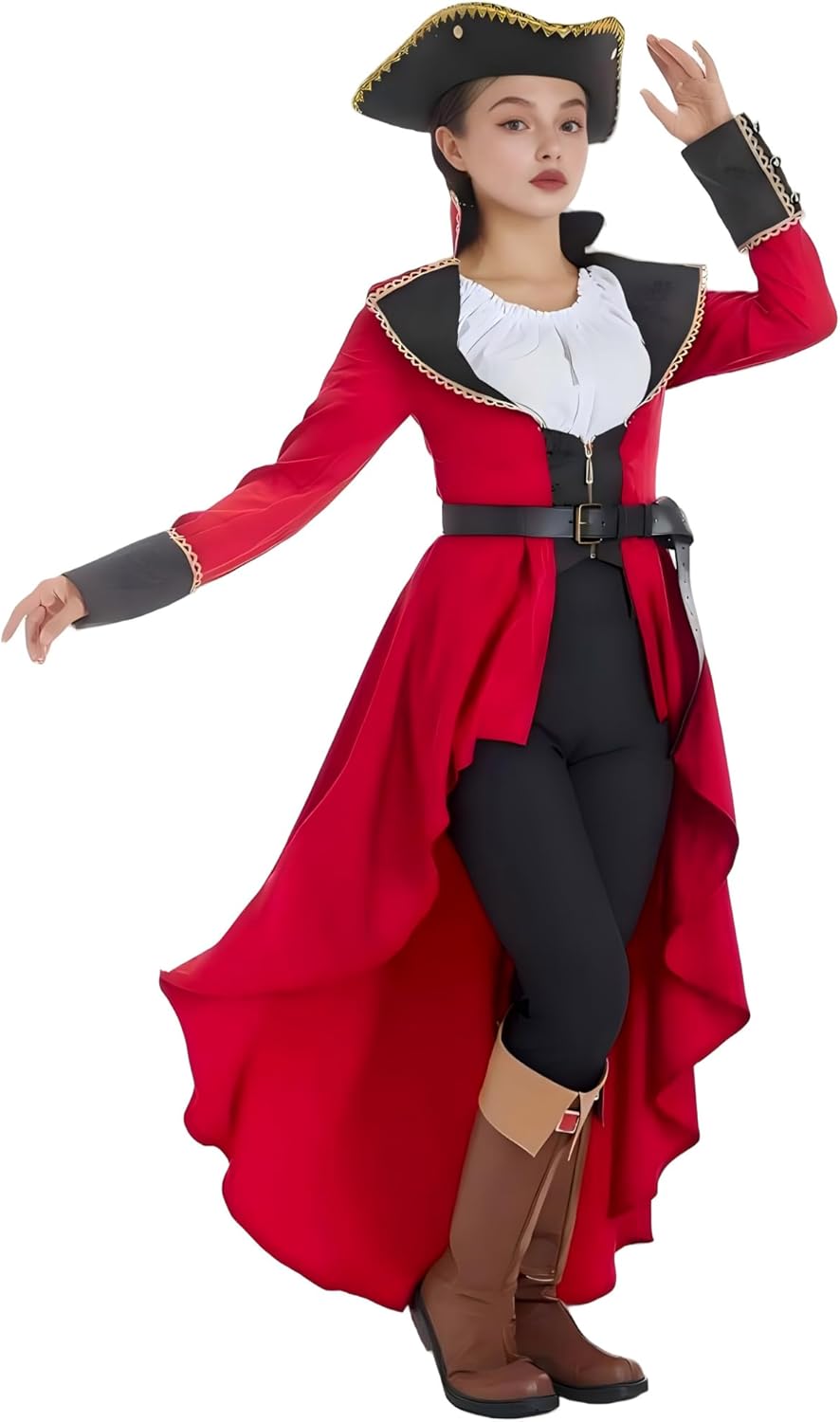Cosplay.fm Women Pirate Costume Swashbuckler Captain Jacket Victorian Gothic Vintage Tailcoat with Parite Hat and Belt