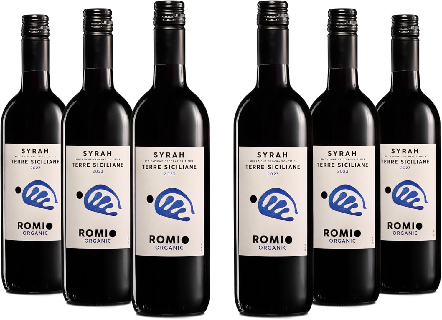 Romio Organic Rotwein Syrah BIO Terre Siciliane IGT mit Noten Schwarzer und Roter Früchte, 13% Vol., Karton mit 6 Flaschen mit jeweils 750 ml