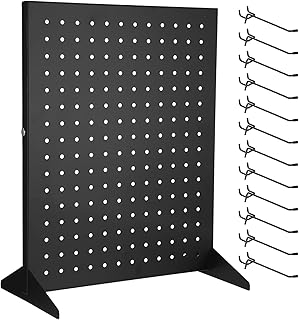 Therwen Pegboard Display Stand 17 x 13 Inch Metal Jewelry Retail Display Racks with 12 Hooks Peg Board Accessories Rack Organizer for Craft Jewelry Vendor Events Retail Stores(Black)