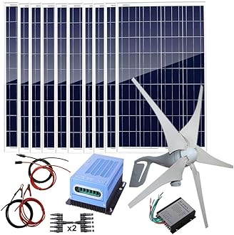 1400W 12V 24V Wind Solar Power System : 10 pcs 100W Poly Solar Panels + 400W Wind Turbine Generator for Farm Home Cabine RV Off Grid