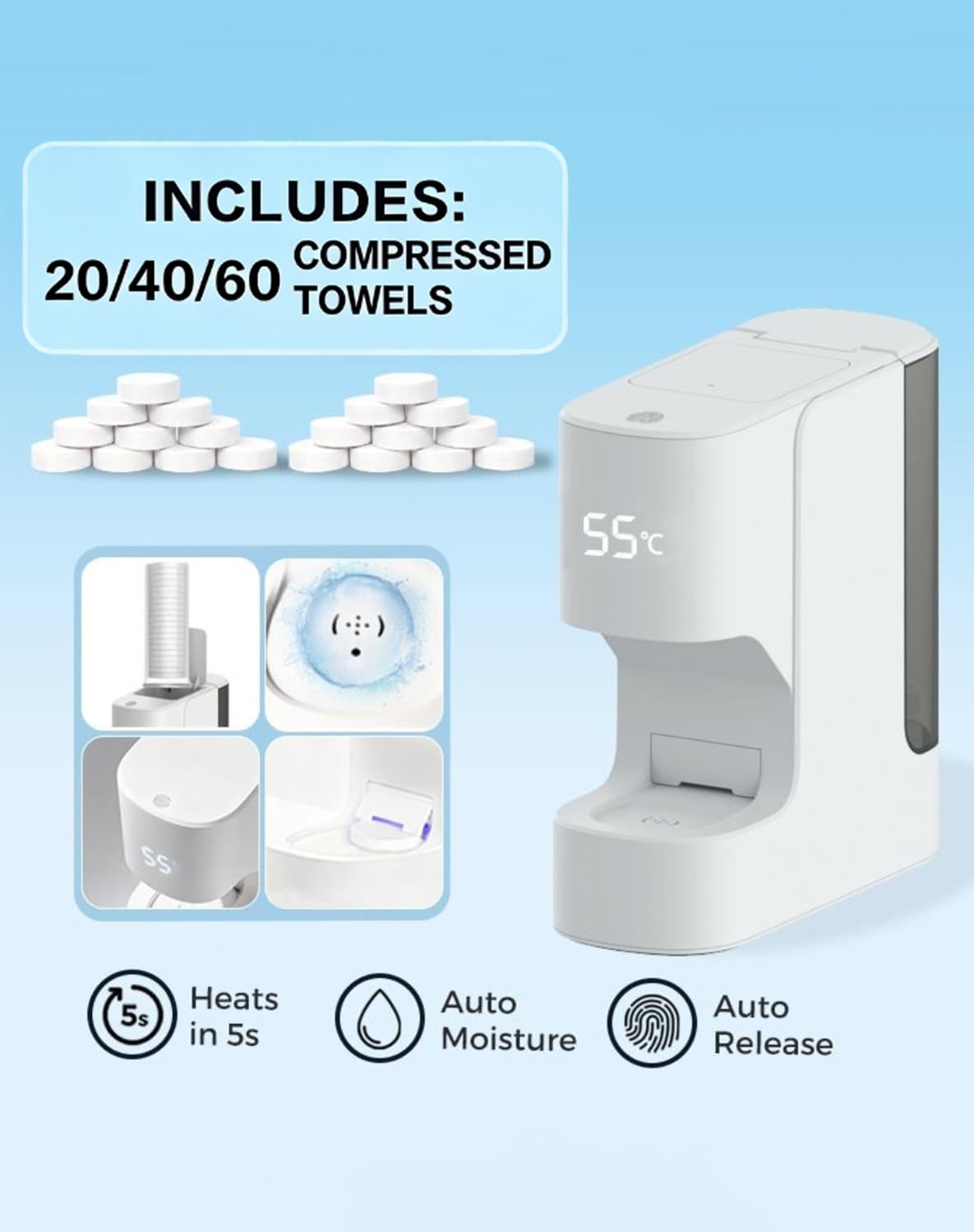 Gesichtshandtuchwärmer für Zuhause, Automatischer Handtuchspender mit 5 Sekunden Abkühlzeit, 55 °c Konstante Temperatur, Intelligente Sprachansagen, Gesichtspflege und Wellness