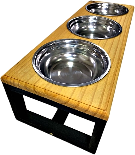 Comedouro Elevado Triplo Para Cães e Gatos - Tamanho M