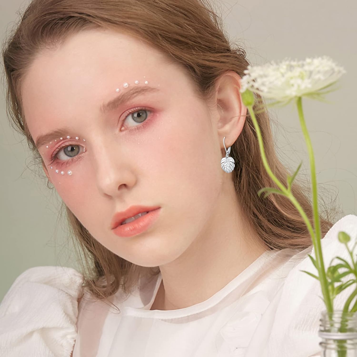 Monstera Earrings 925 Sterling Silver Leverback Earrings Palm Leaves Tropical Earrings Plant Dangle Drop Earring for Women Girls Fashion Jewelry - Image 4