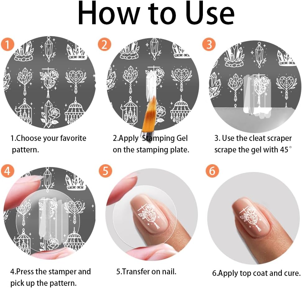 PH PandaHall 3pcs Crystals Nail Stamping Plates, Quartz Crystal Nail Art Templates Brilliant Crystal Stone Stainless Steel Image Plate Art Stencils with Tool for DIY Print Manicures Salon Design