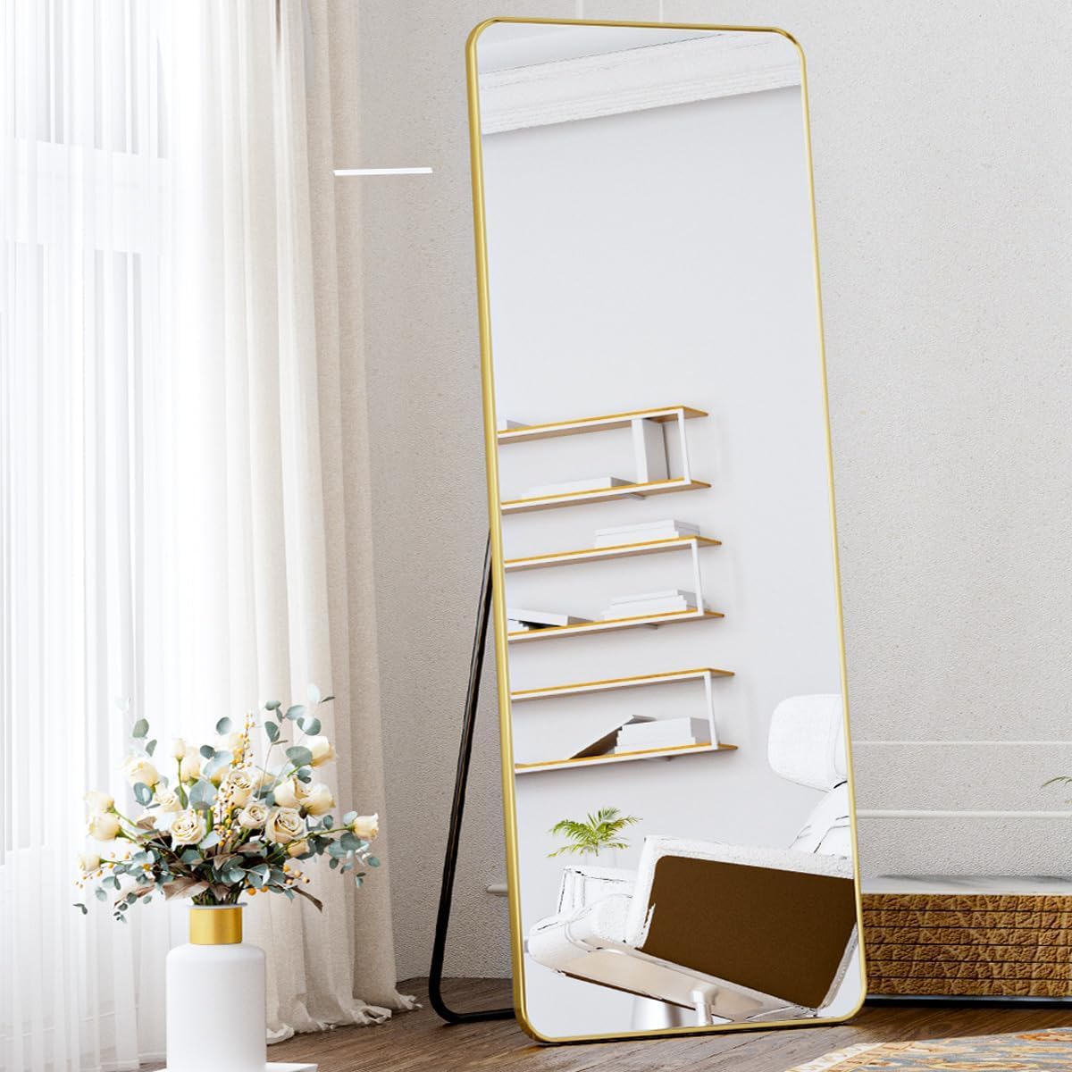 SLEEPHEADFull Length Mirror,160 x 50， Hanging Vertical Or Inclined Floor Mirror (With Bracket), Full Body Mirror, Bedroom Mirror, Wall Mounted Mirror, Vanity Mirror, Aluminum Alloy Frame (GOLD)