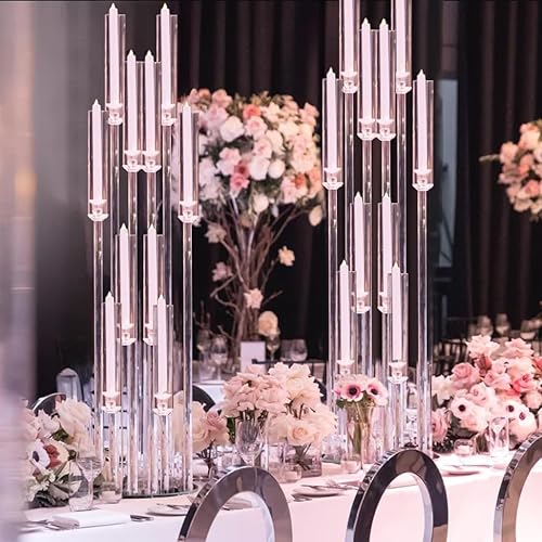 Miniatura 8 de 6 piezas de candelabros de 10 brazos para centros de mesa acrílicos a granel, portavelas transparentes para piso para palillos de velas de boda,