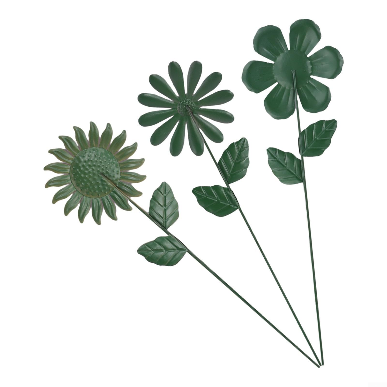 Besttoolifes 3 grandi ornamenti da giardino a forma di girasole da 48 cm, scultura alta in metallo per decorazione esterna, paletto di fiori in ferro colorato per patio e prato