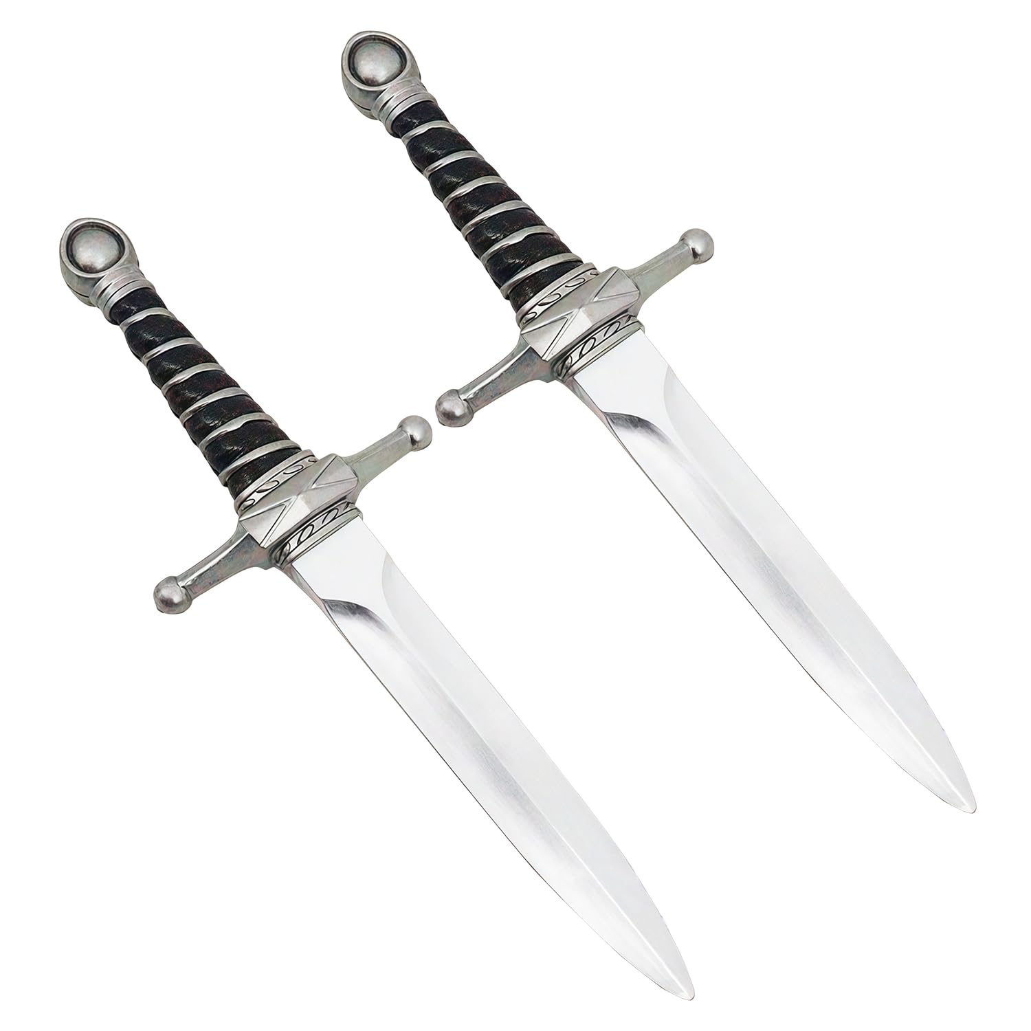 MEISH 2 Pcs Toy Sword Roman Medieval Knight Sword Plastic Short Dagger Silver Fake Weapon Role-Playing Props Warrior Costume Accessories for Halloween Fancy Dress,38cm