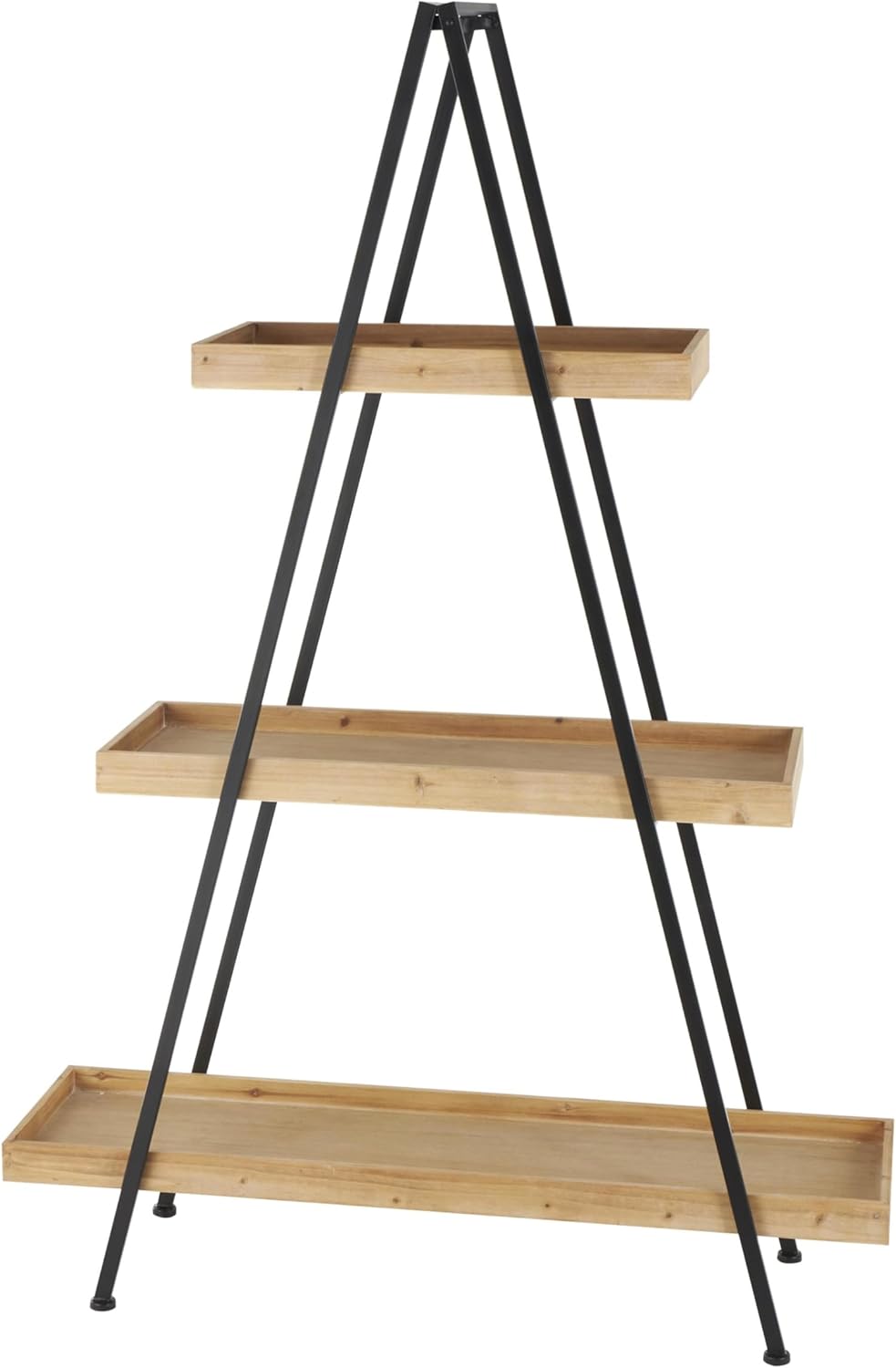 Deco 79 Metal Storage Shelving Unit 3 Shelf Shelving Unit with Black Metal Triangle Frame, Display Shelf 42" x 13" x 60", Black