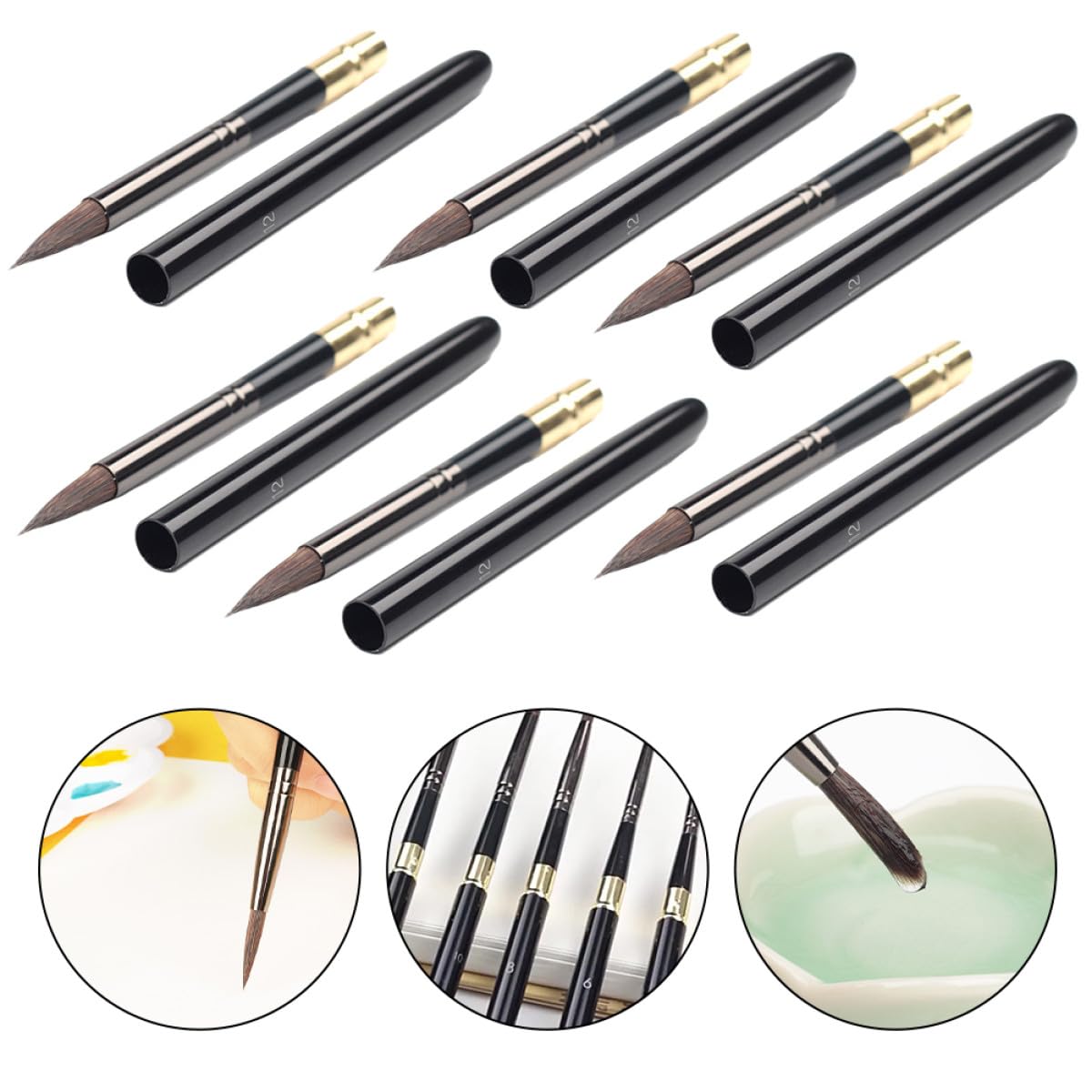 jojofuny Set de 7 Pinceles para Pintura Acrílica Mango Metálico Desmontable, Cerdas Sintéticas y Diseño Cómodo, Ideales para Clases y Pintura al Aire Libre