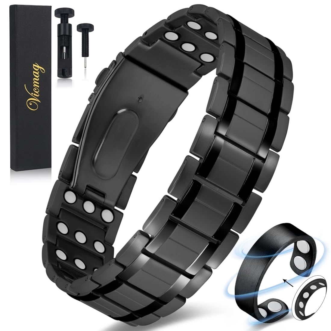 Vicmag Pulsera magnética para hombre con anillo magnético