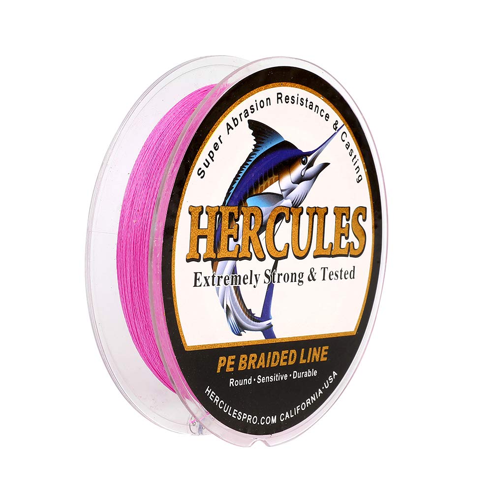 Hercules Super Strong 300M 328 Yards Braided Fishing Line 40 LB Test for Saltwater Freshwater PE Braid Fish Lines 4 Strands - Pink, 40LB (18.1KG), 0.32MM