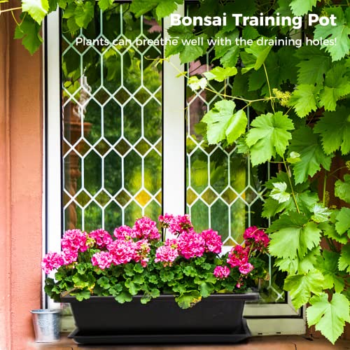 Bonsai Pot 6.5 Inches, 6 Packs Rectangle Bonzai Training Pots With Drainage Trays, Plastic Flower Pot Humidity Trays, Square Potted Planter Pot For Living Room, Office, Yard, Garden, Indoor, Balcony  #TOP1
