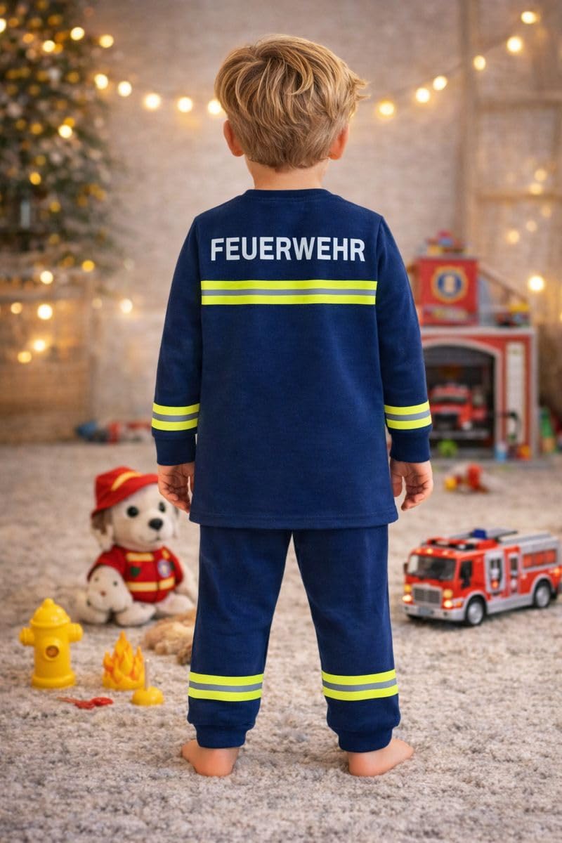 Pigiama/pigiama bambini vigili del fuoco/pompiere immagine blu lungo giallo riflettori 100% cotone Fairtrade Ringelsuse blu Blau 80/86