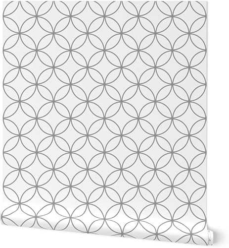 Spoonflower Removable Wallpaper Swatch - Modern Cottage Circle Gray White Round Mid Century Lattice Mod Custom Pre-Pasted Wallpaper