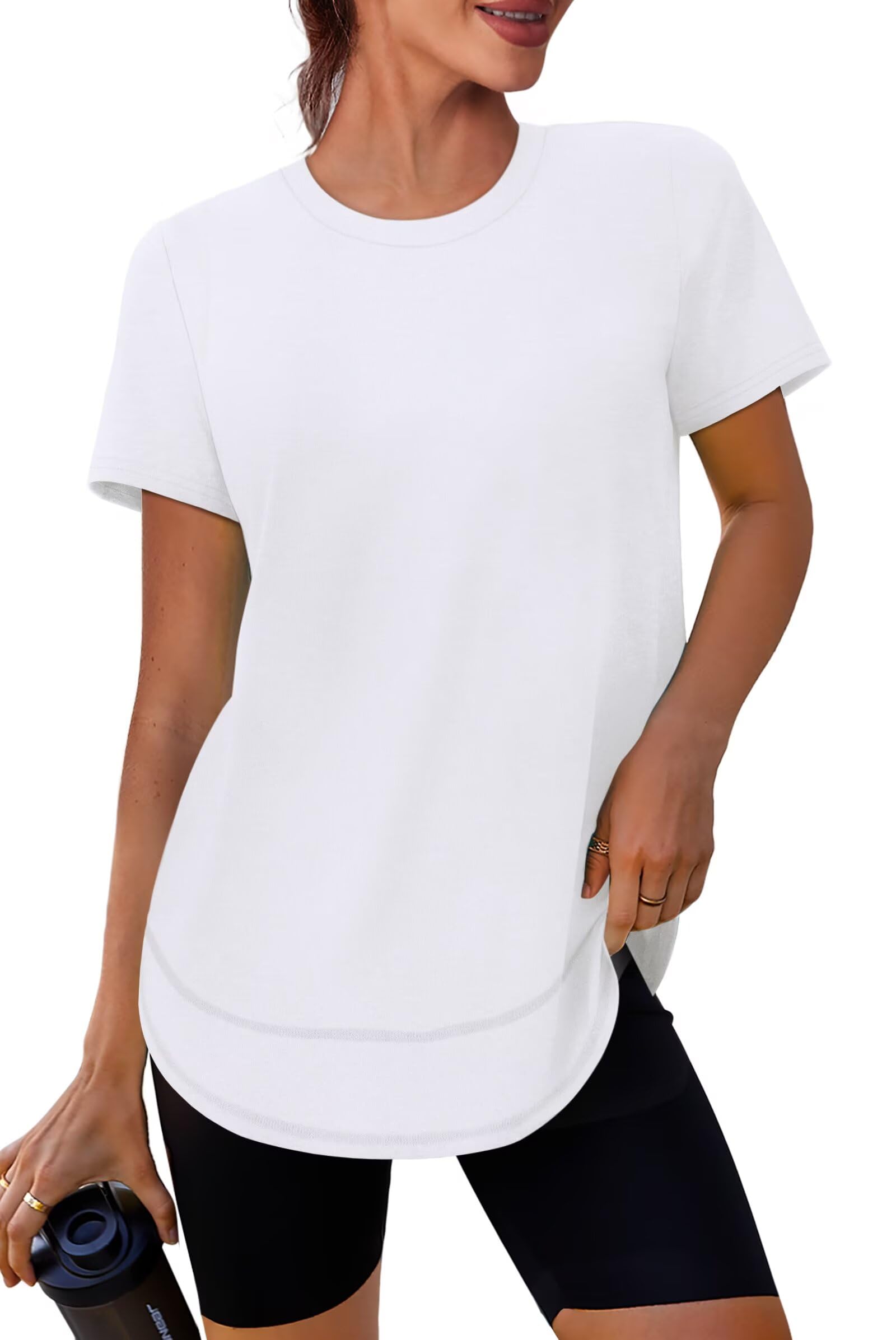 XIEERDUO Damen Kurzarm Sportshirt Rundhals, Leicht Atmungsaktiv Schnelltrocknend Mit UPF 50+ Sonnenschutz, Lockere Passform Funktionsoberteil für Fitness, Yoga Und Laufen