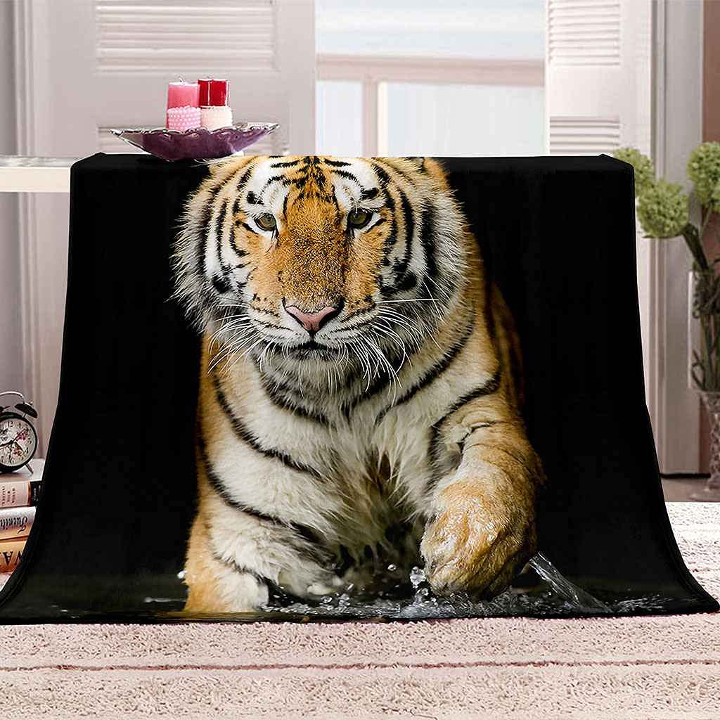 Couverture tigre en flanelle microfibre 130x150 cm pour lit et canapé