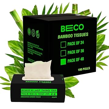 Beco Bamboo Bulk Pack Super Soft 2-Ply Tissue Box 100 Pulls Each, 100% Natural and Ecofriendly Tissue Papers (Pack of 48, 4800 Tissue)