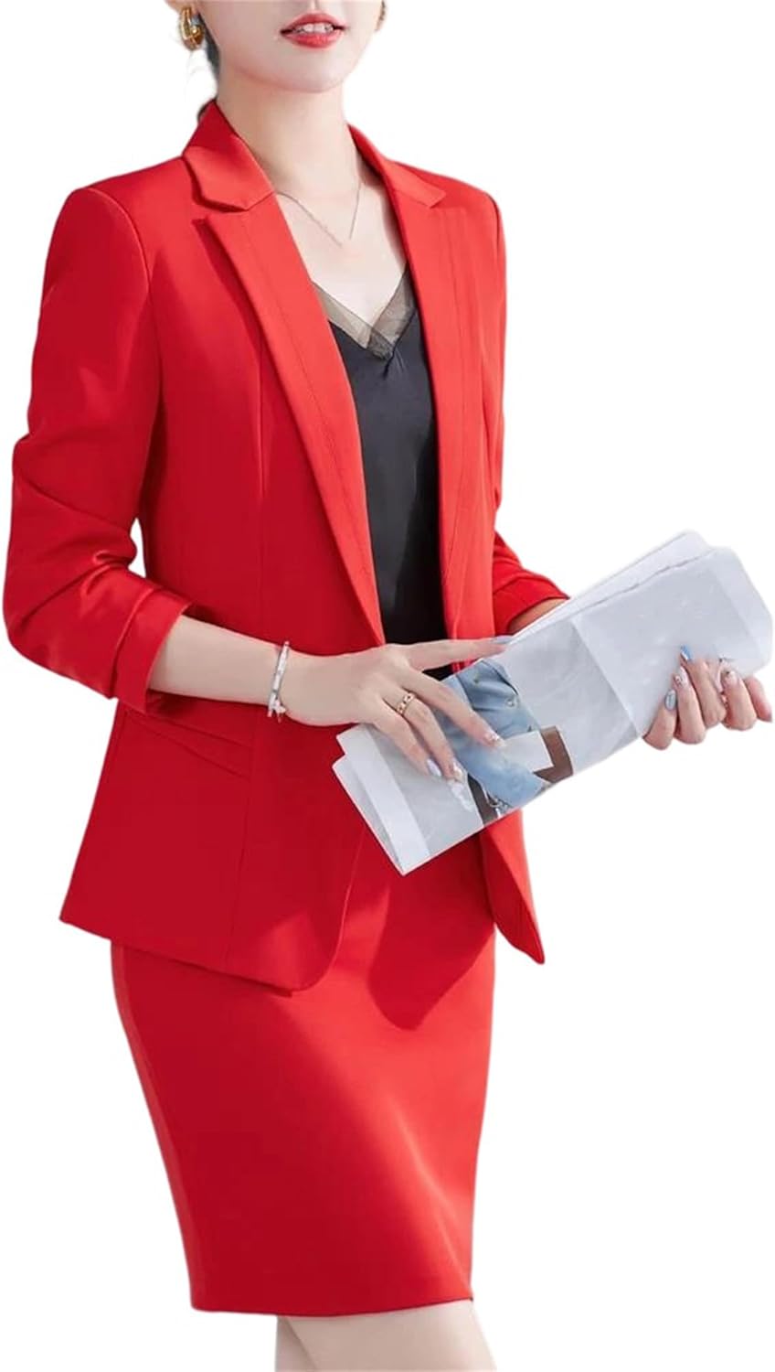 Women’S Solid Formal Business Suits with Skirt and Jacket Coat Ladies Office Blazers Sets Spring Solid Formal Suits