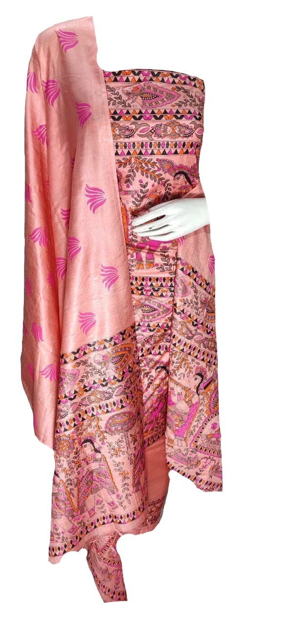 Royal Fabric Womens Katan Slub Colour Full Silk suit Madhubani Print Dress Material Salwar suite Top 2.5 mtr Bottom2.5mtr & Dupatta 2.5mtr RF 1-image-5