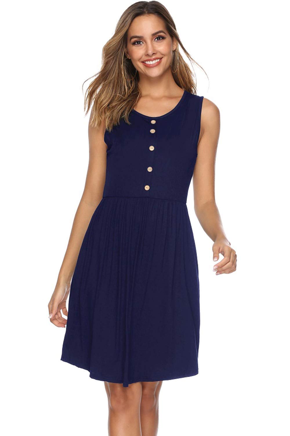 Stynice Sommerkleid Damen Ärmellos Strandkleider Einfarbig A-Linie Kleider