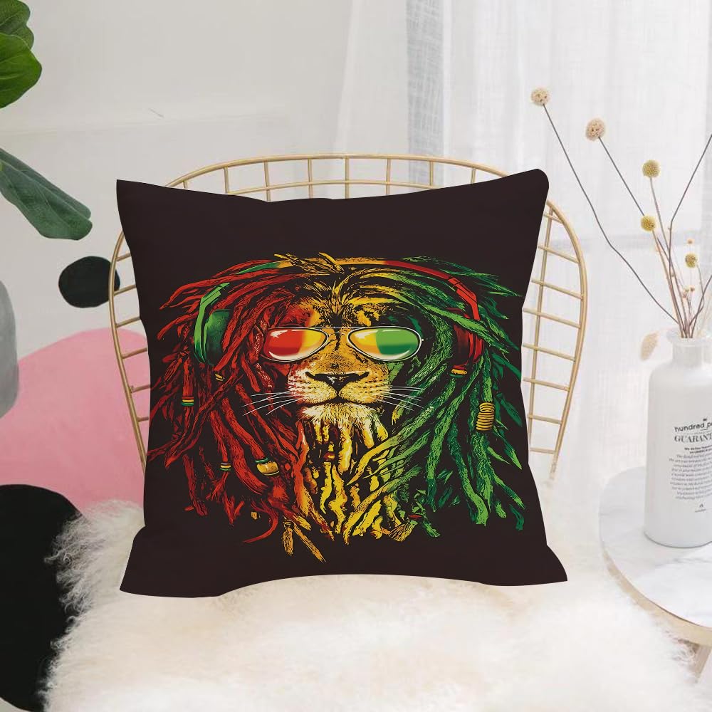 HYOSXW Cushion Cover,Throw Pillow Case Home Decorative for Living Room Bedroom Sofa Chair 16X16 Inch,Rasta theme with lion head on black background. Vector illustration.,Pillowcase 40X40cm