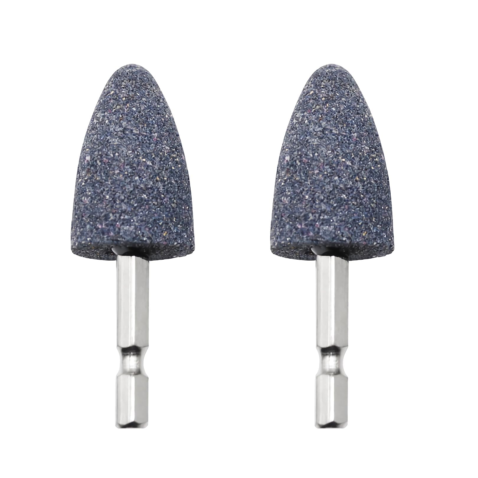 Lot de 2 pierres abrasives à tige hexagonale - Tête de meule conique, petite tête de meule conique, pierre de meulage de forme unique, pour perceuse à outils rotatifs, polissage, ébavurage, sculpture.