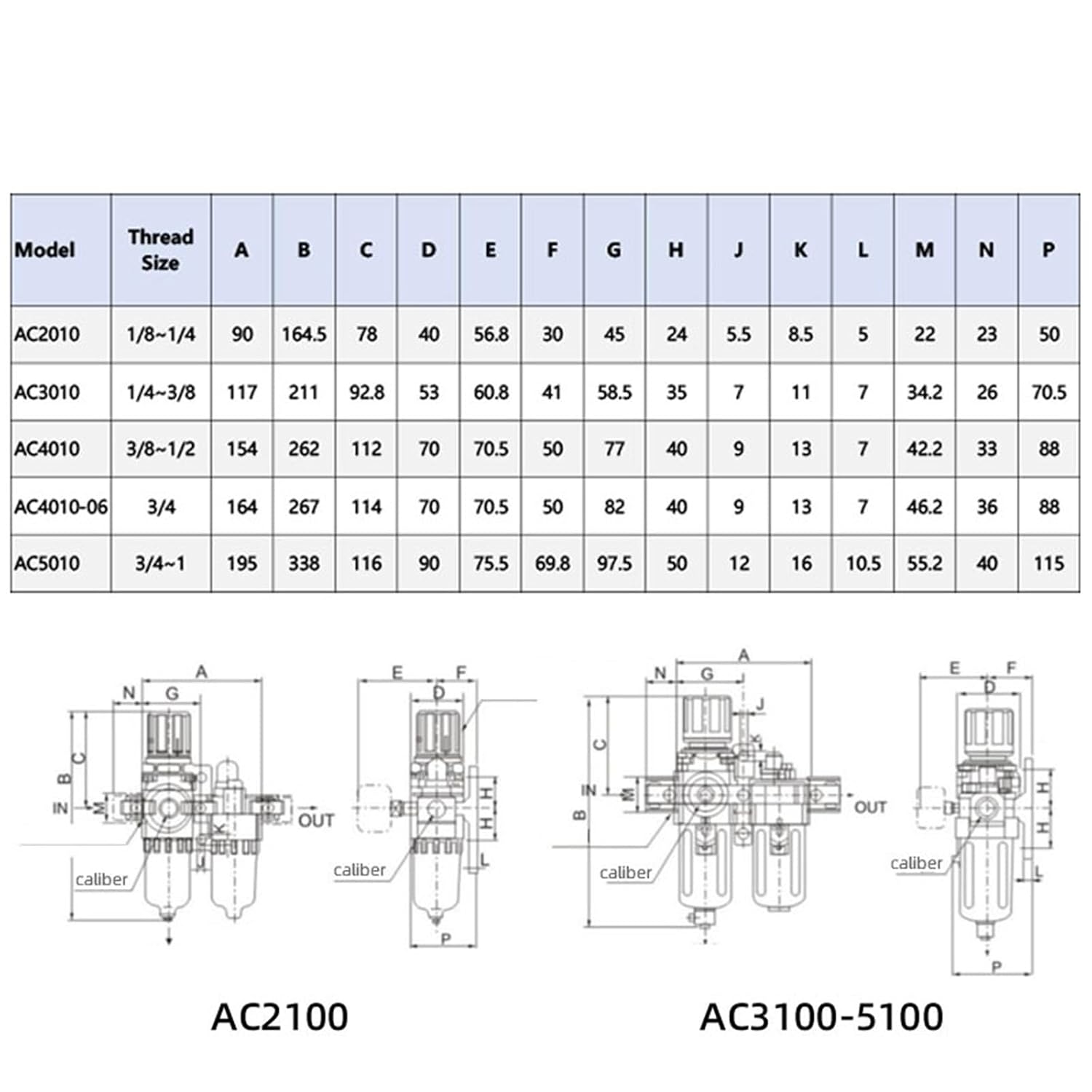 AC4010-04/06 AC5010-06/10 Pneumatic Pressure Regulator Oil Water Separator with Manual Drainage, Compressor Air Filter(AC4010-04,Copper Filter)