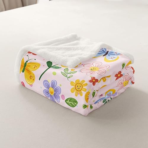 Miniatura 5 de Manta de franela rosa con diseño de mariposas y flores, romántica manta de vellón de animales para decoración de habitaciones, bonita manta de