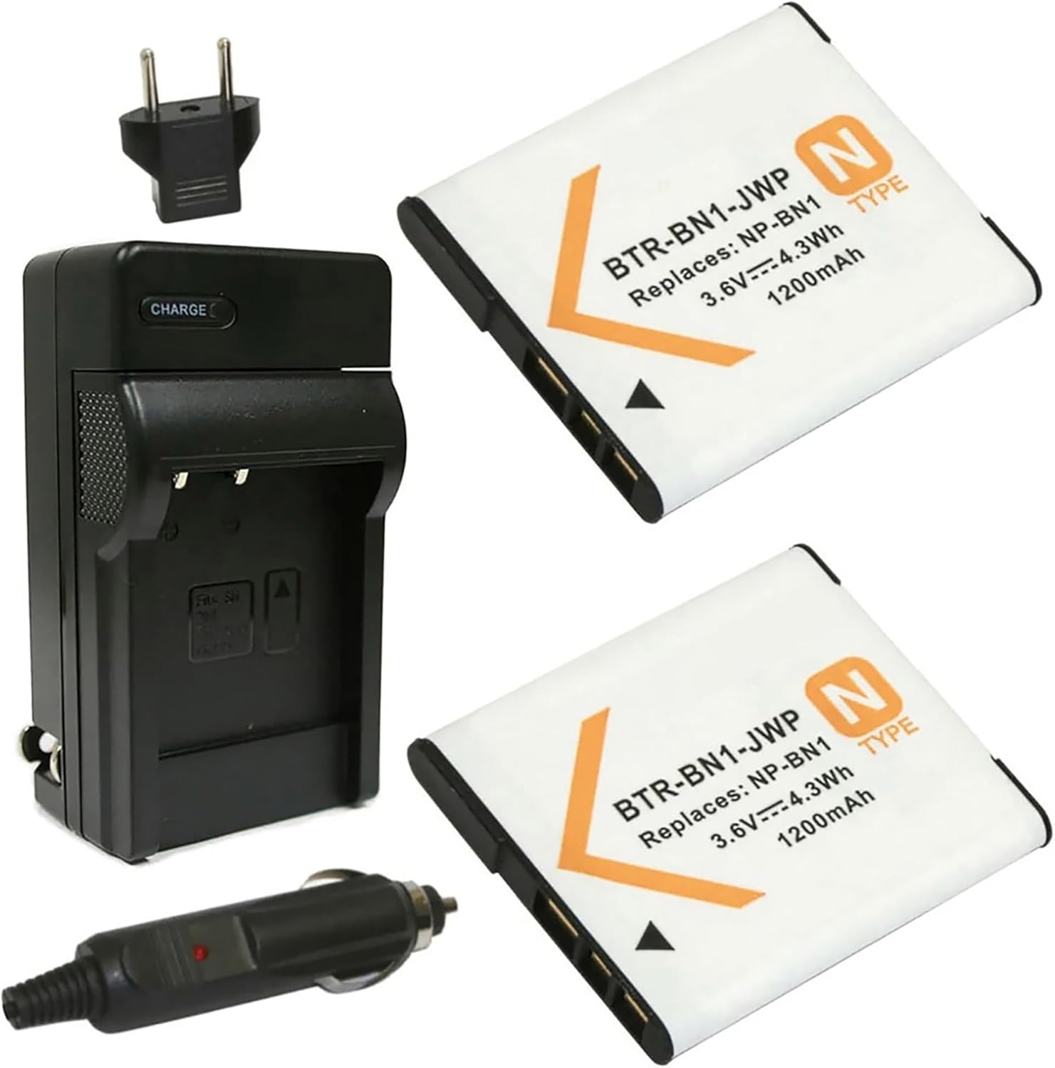 Replacement Battery for Sony DSC-W330 (2-Pack, 1200mAh) and Charger