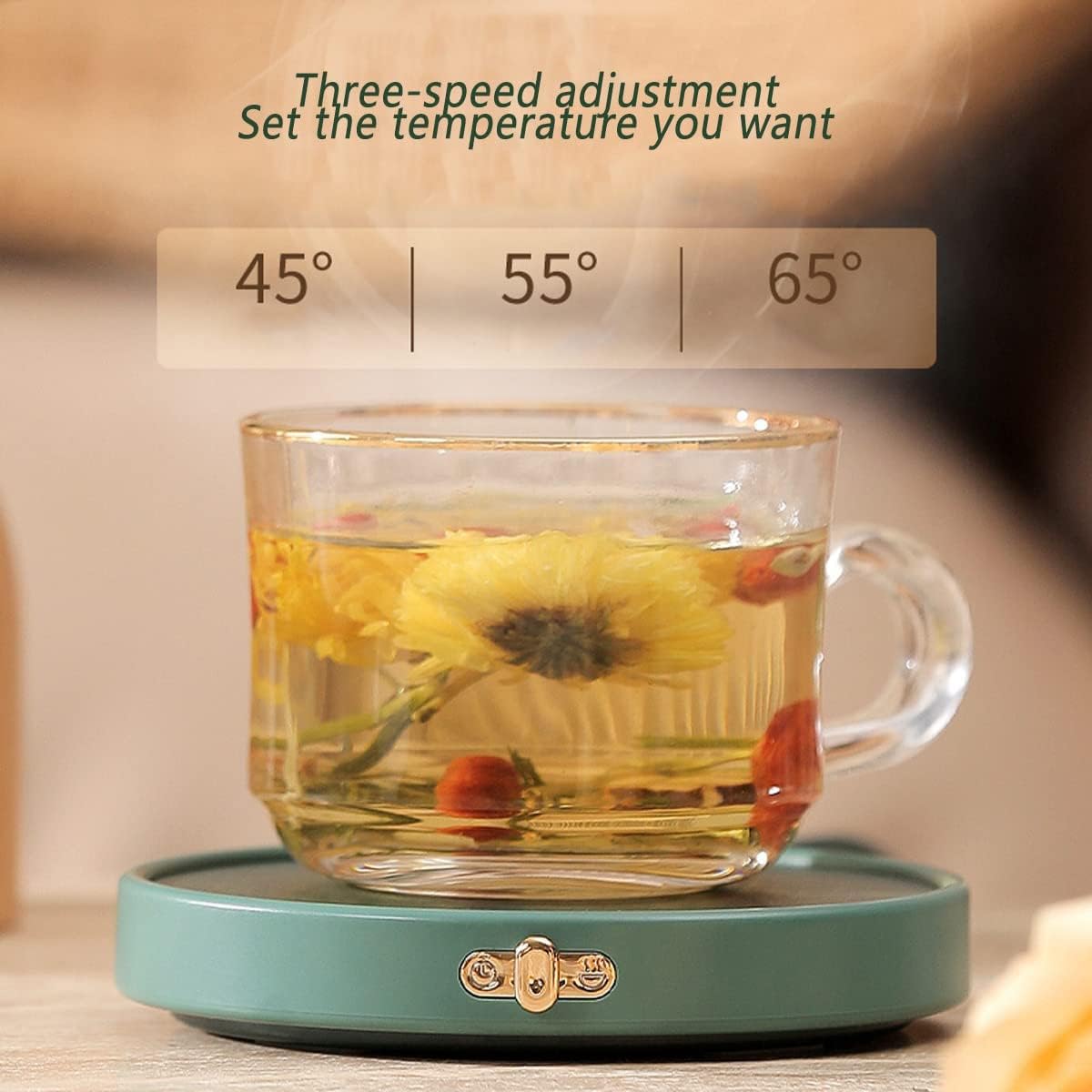 Coffee Mug Warmer 3 Temperature Setting Smart Electric Cup Heater Digital Display Beverage Heating Plate for Coffee Milk Tea Cocoa (Color : Green) (White)