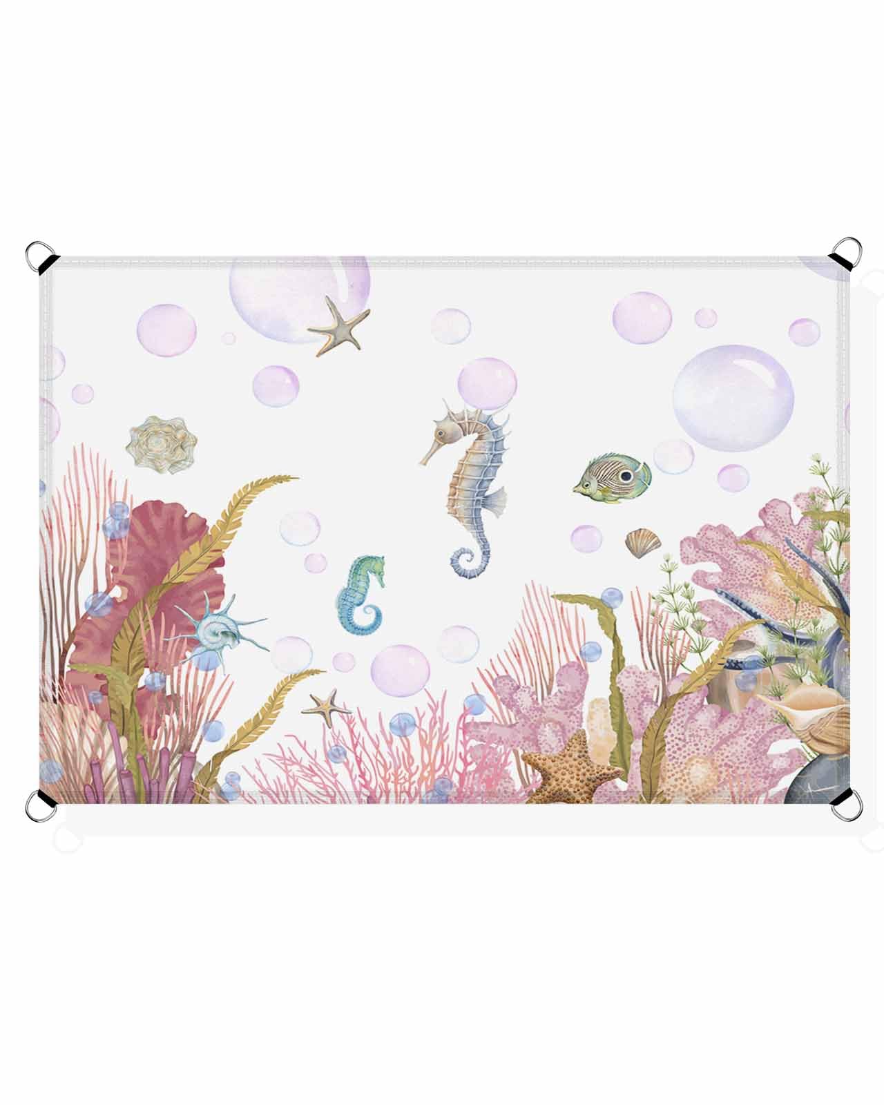 Boanket Sun Shade Sail 14' x 18', Pink Coastal Large Heavy Duty Outdoor Shades Sun Screen, Summer Beach Nautical Coral Seaside Shade Cloth for Patio Deck Terrace Garden Lawns Beach Backyard