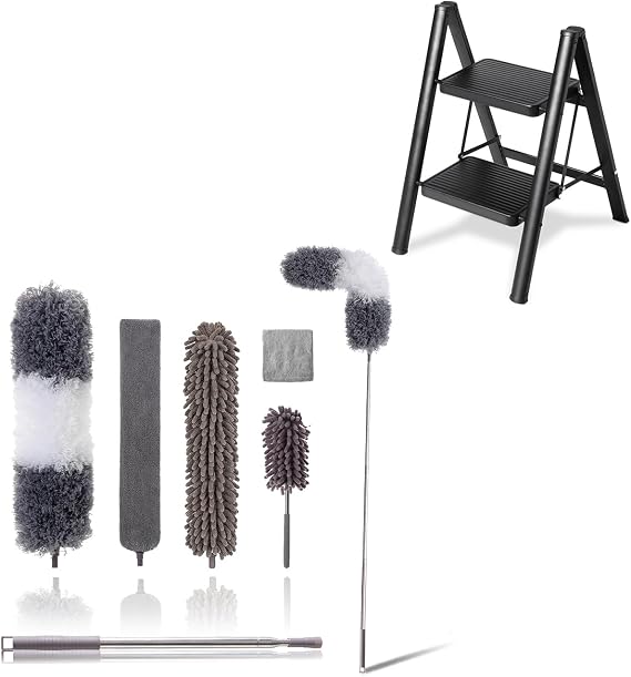Microfiber Duster Kit 6 Pcs & Folding 2 Step Ladder