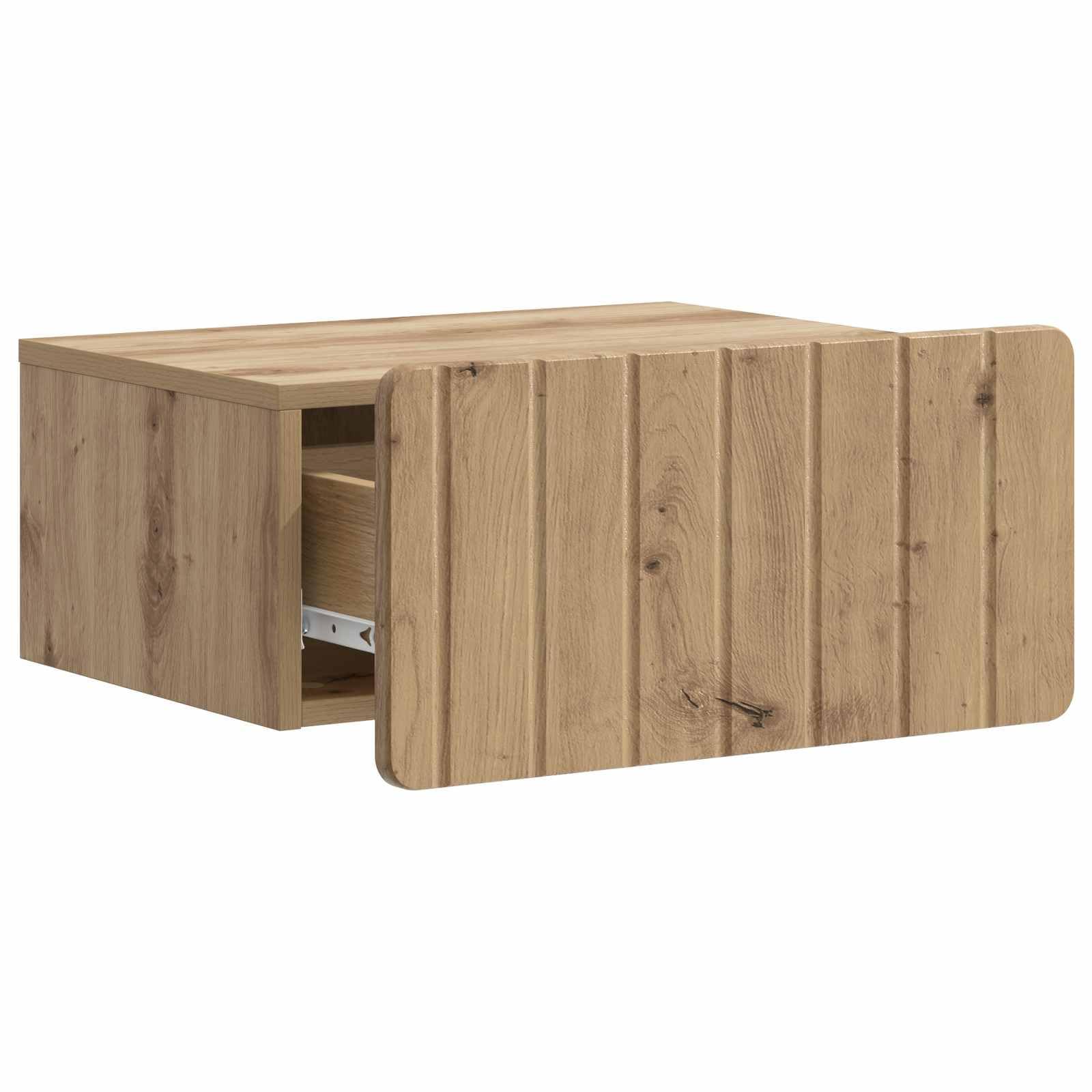 Mobiletto da notte a muro Rovere Artigianale 49 x 34,5 x 24 cm con cassetto ripiano supporto salvaspazio per camera soggiorno ingresso