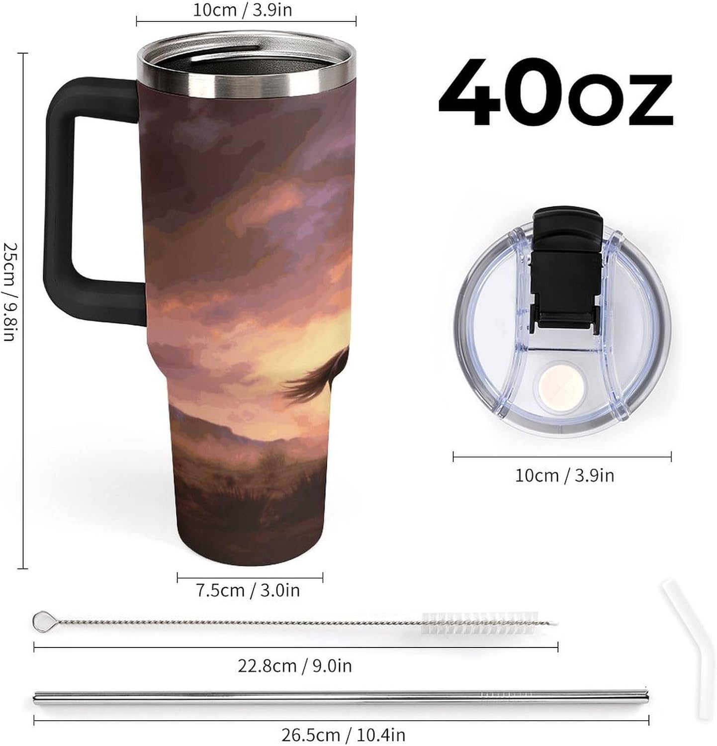 Cowboy West Travel Coffee Mug Reusable Durable Stainless Steel Insulated Tumbler with Handle And Straw Leak Resistant Portable Thermal Cup Gifts for Men Women 40 Oz