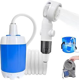 Silanit Portable Camping Shower Pump: Rechargeable USB-C, 3 Spray Modes, Lightweight Outdoor Kit for RV, Travel, Pets, Plants - Mesh Bag