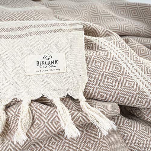 Bergama Turkish Cotton Beachtowel | 100% Cotton, Prewashed, 38 X 71 Inches | Quick Dry, Sand Free, Lightweight | Large Blankets For Beach, Pool, Bathroom, Spa, Gym And Yoga Blanket (Brown) #TOP1