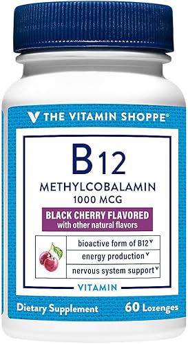 The Vitamin Shoppe Vitamina B12 Metilcobalamina 1,000 mcg - Forma altamente biodisponible de B12 para apoyar la producción de energía - Sabor a